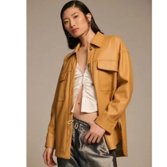 Anthropologie Maeve Faux Leather Camel/Tan Oversized Jacket Shirt NWOT - Picture 1 of 16